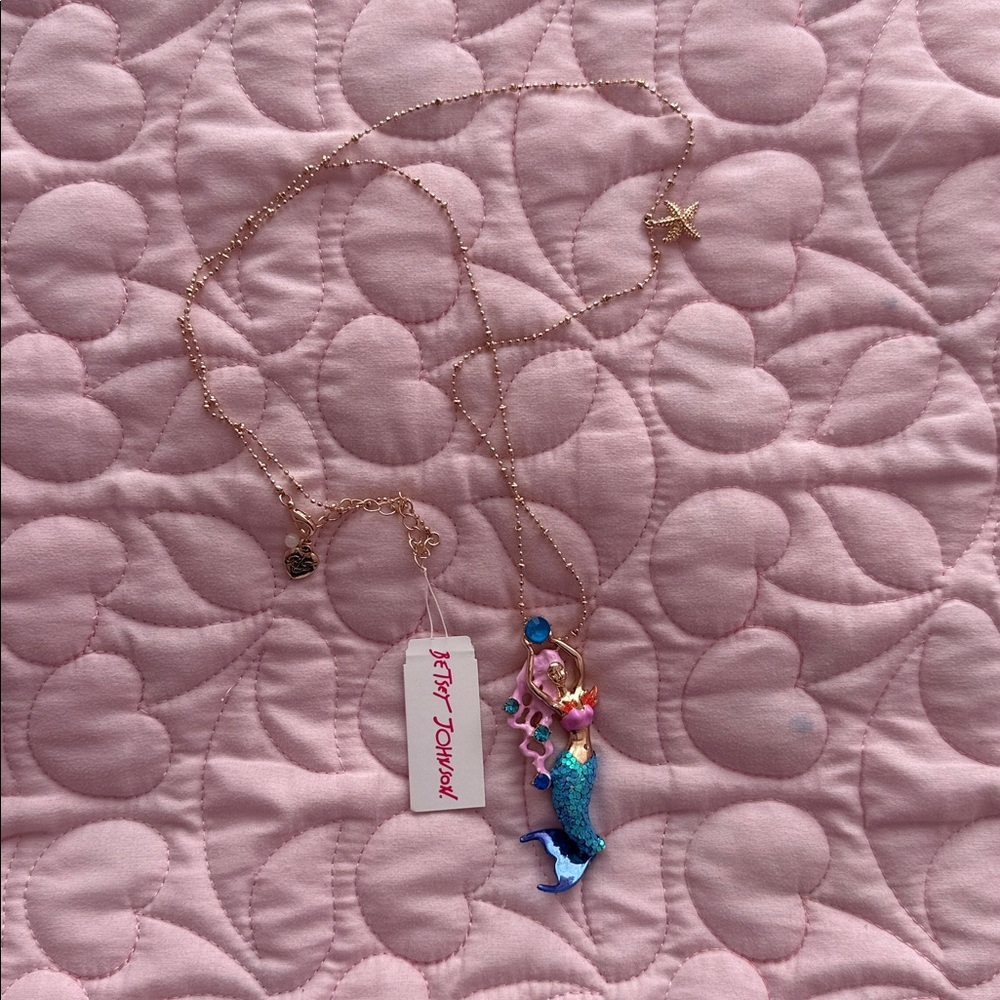 Betsey Johnson LONG Blue and Pink Mermaid Pendant Necklace - Picture 6 of 6